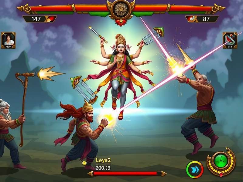 Durga S Glorious Path game banner featuring Goddess Durga in battle